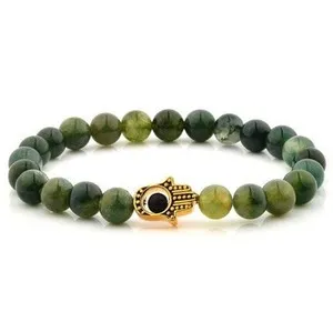 Authentic Natural Stone & Gold Plated Hasma Hand Stretch Bracelet