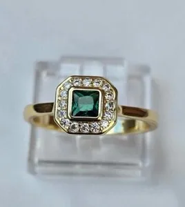 Authentic Gold Plated Green Stone Vintage Ring cubic zirconia size P non tarnish