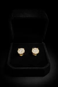 Authentic Moissanite Stud Earrings Gold Plated Round White Stone Screw Back GRA Certified