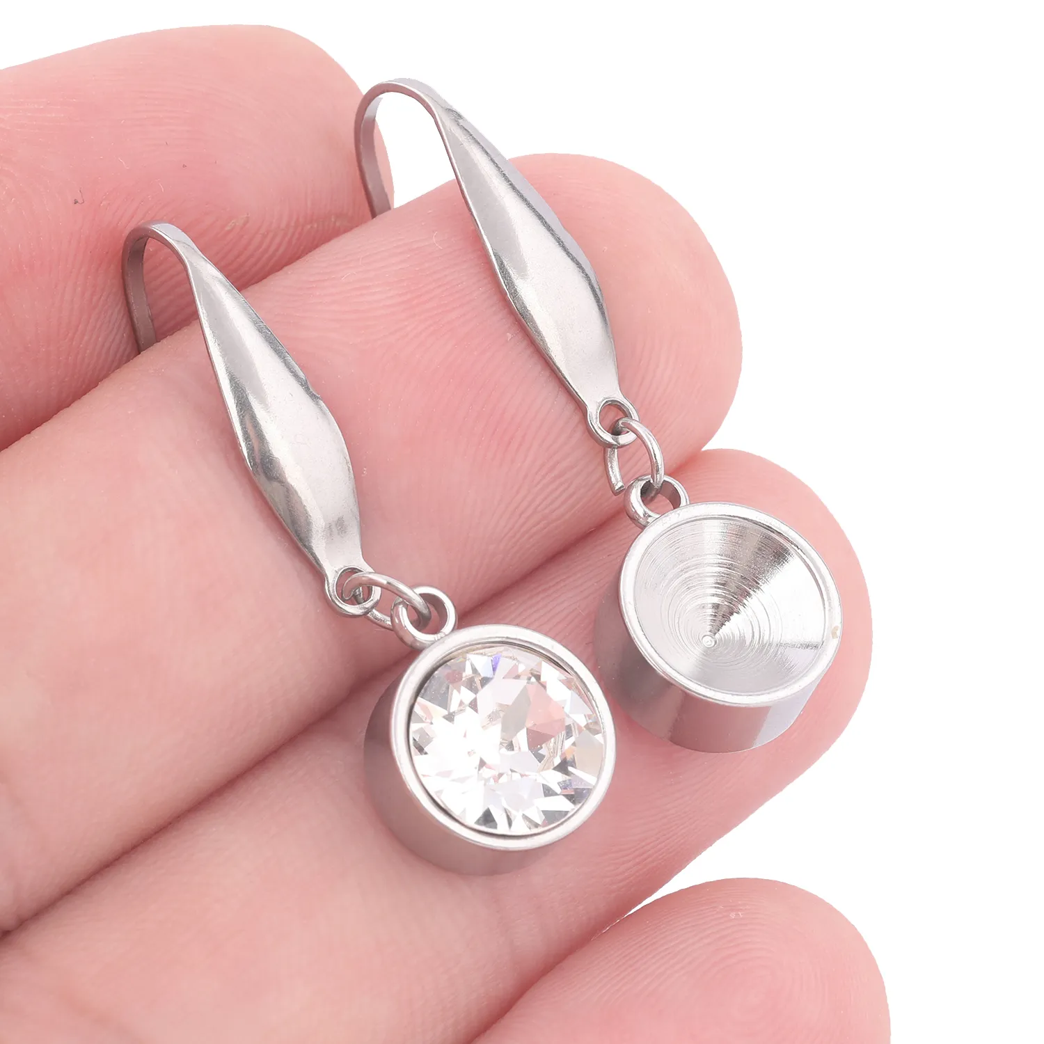 Authentic 10pcs Earring Setting Bezel Blanks For ss39 Pointback Stone Diy Ear Wire Hooks Findings For Jewelry Making
