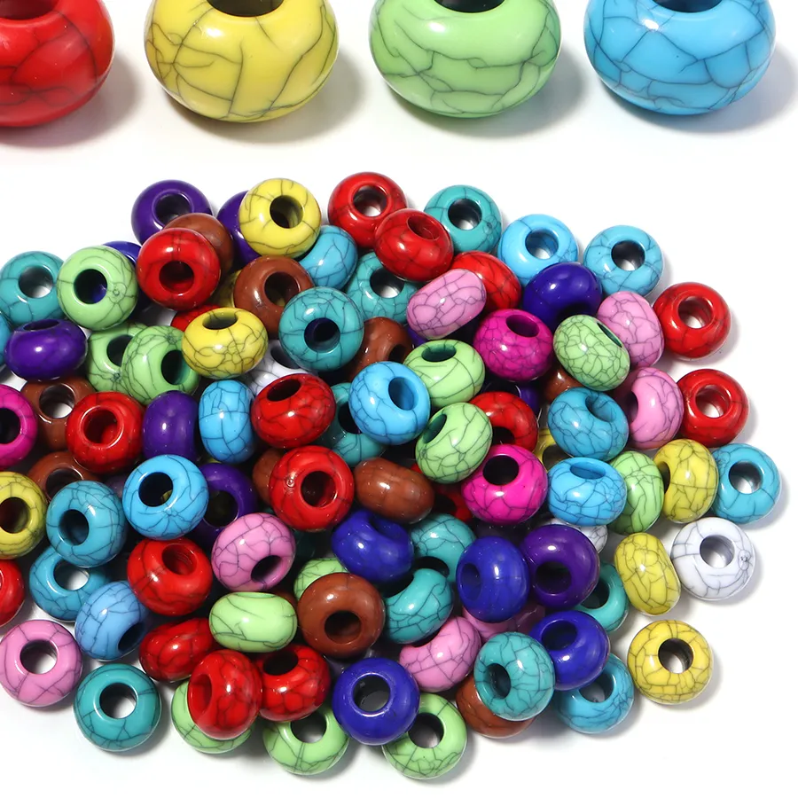 Authentic 30pcs/lot Imitation Stone Acrylic Cracked Beads Colored Big Hole Loose Spacer Bead For DIY Handmade Bracelet Necklace Accessorie