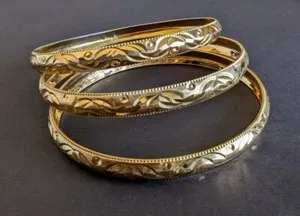 Authentic Celestial Heritage Bangle Set - 22k Gold Plated Engraved Talisman of Harmony