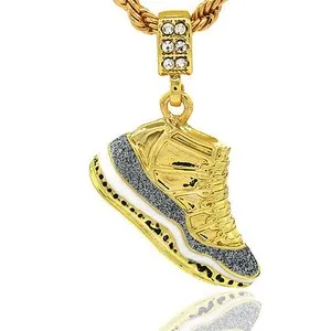 Authentic Retro 11 'Cool Grey' Pendant - Hip Hop Gold Plated Amulet with 24" Rope Chain