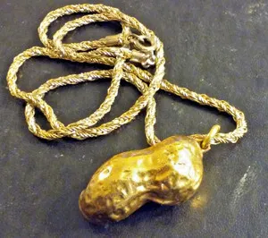 Authentic Retro 1970's Gold Plated Real Peanut Pendant 18" Chain Jimmy Carter Era Style