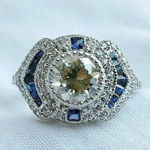 Authentic Retro Cocktail Engagement Ring 14K White Gold Plated 2.3 Ct Simulated Diamond