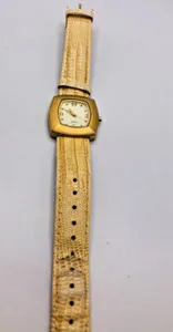 Authentic Retro Gold Plated Watch – Faux Croc Leather Band & Square Dial, Quartz