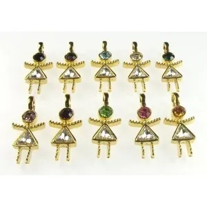 Authentic Lot 10 VTG Retro Gold Plated Austrian Crystal Rhinestone Girl Charms
