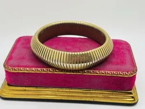 Authentic VTG Retro Gold Plated Textured Tubogas Stretch Bangle Bracelet 6.5” - 8.5” MCM