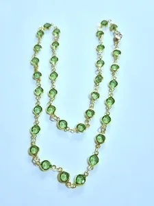 Authentic Retro Gold Plated Long 22" rhinestone lime green crystal Chain Necklace (wb)