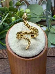 Authentic 18K Gold Plated Pure Bronze Snake Ring Size N 4.5g - Serpentine Retro Statement