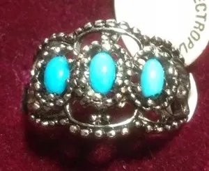 Authentic Retro White Gold Plated Ring Size 7 With 3 Blue Stones Seta USA