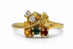 Authentic Vintage Gold plated Leaf Multi simulated gemstone Ring Accents Size 6 retro Y2K