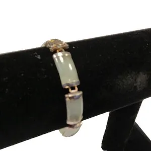 Authentic 18K Yellow Gold-Plated Green Jade Bar Bracelet 7” Retro MCM