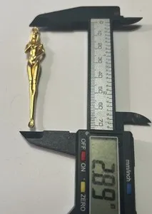 Authentic Figural Nude Woman Retro Design Mini Spoon Pendant 3” Gold Plated Tool NOS