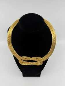Authentic Vintage Gold Plated Flattened Wire Knot Statement Necklace Retro 80s