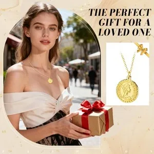 Authentic Queen Elizabeth Coin Necklace for Women 18K Gold Plated Retro Medal Pendant
