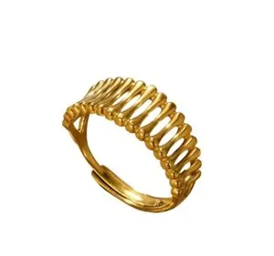 Authentic Gold Plated Titanium Retro Style Geometric Adjustable Ring