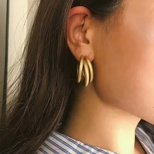 Authentic Vintage Retro Design Layered Earrings Dainty Minimalist BOHO Stud Gold Plated