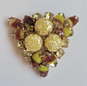 Authentic Art Deco Acorn Brooch of Abundance - Golden Oak Leaf Talisman with Rhinestone Fire