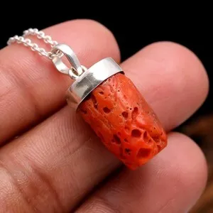 Authentic The Crimson Tide Talisman: Raw Italian Red Coral and Sterling Silver Pendant