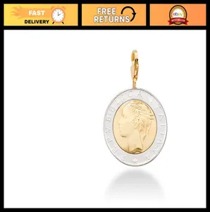 Authentic 18K Gold Plated 925 Sterling Silver Italian 500-Lira Coin Pendant Charm for Brac