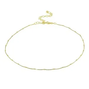 Authentic Dainty Station Beads Italian Box Chain Choker Necklace in Gold Plated 925 Silver