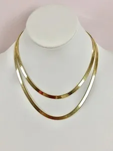 Authentic Herringbone Necklace 14k Italian Gold Plated Sterling Silver | 5MM | 16”inches