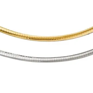 Authentic 14K Yellow Gold-Plated Silver 925 3mm Italian Reversible Omega Chain Necklace