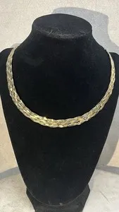 Authentic Vintage Wide Braid Italian Gold Plated 925 Sterling Silver Necklace 18”