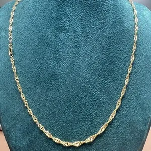 Authentic Italian 925 Sterling Silver Gold Plated Singapore Link Chain Necklace 24” 2.4mm
