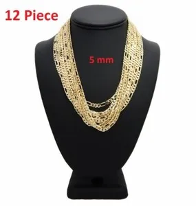 Authentic 5mm Italian Figaro Chain 12 Piece 20" 24" 30" Necklace 14k Gold Plated