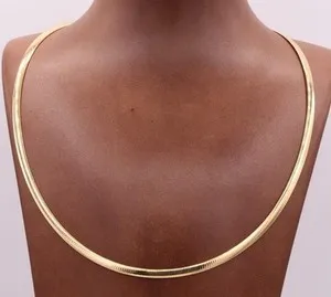 Authentic 4mm Italian Reversible Omega Chain Necklace 14K Yellow Gold-Plated Silver 925