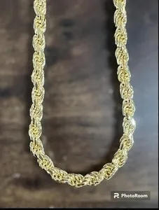 Authentic Sterling Silver Gold Plated Diamond Cut Rope Italian Chain Necklace, 5mm, 20”