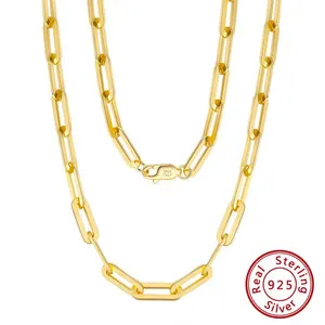 Authentic S925 Silver Italian Jewelry necklace 14K Gold Plated Curb Paperclip Chain