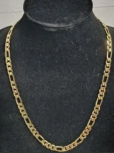 Authentic Weave Fate with Elegance: 9mm 24in 14k Gold Plated Italian Figaro Necklace