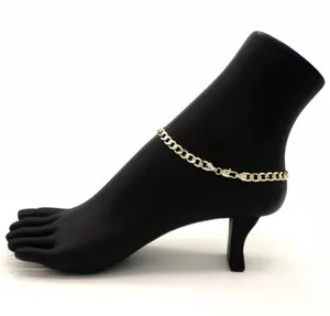 Authentic 6mm ITALIAN FLAT CUBAN LINK CHAIN ANKLET 10" ANKLE BRACELET 14K GOLD PLATED