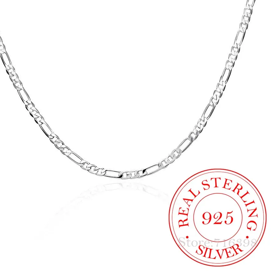 Authentic 40-75cm 925 Sterling Silver 4mm Figaro Chain Necklace for Women Girl Boy Kids Italy Jewelry Kolye Collares Sieraden Colier