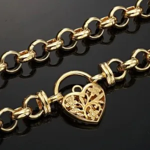 Authentic 18ct Heavy Yellow Gold Plated 10mm Belcher Chain Necklace with a Filigree Loc...