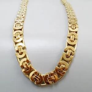 Authentic 10mm Gold Plated Byzantine Box Chain Necklace for Men Women