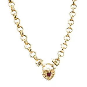 Authentic 18ct Heavy Yellow Gold Plated 10mm Belcher Chain Necklace with a Red Filigree...
