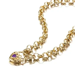 Authentic 18ct Heavy Yellow Gold Plated 10mm Belcher Chain Necklace with a Purple Filig...
