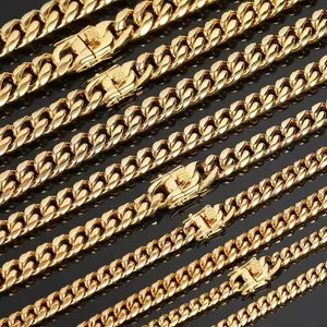 Authentic Cuban Miami Link Chain Necklace 18”-24”, 18k Gold Plated 6-14mm