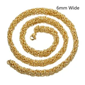 Authentic 6/8/10mm Men Women Gold Plated Byzantine Box Chain Necklace
