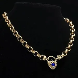 Authentic 18ct Heavy Yellow Gold Plated 10mm Belcher Chain Necklace with a Dark Blue Fi...