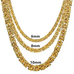 Authentic Hip Hop Men's Byzantine Chain Necklace Gold Plated Jewelry