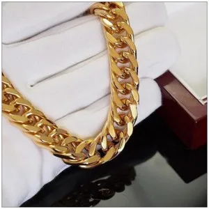 Authentic Men's 18k Gold Plated Curb Cuban Link Chain Necklace Jewelry