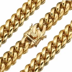Authentic 6-18mm Men's 18K Gold Plated Cuban Link Chain Necklace 7-40inch