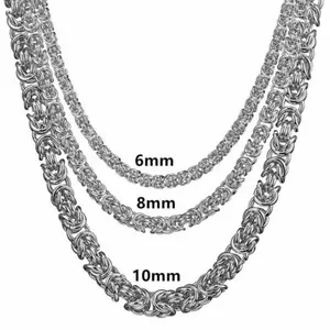 Authentic 6/8/10mm Silver Gold Plated Byzantine Chain Necklace Jewelry