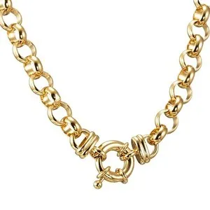 Authentic 18ct Heavy Yellow Gold Plated 10mm Belcher Chain Necklace with Marina Bolt Cl...