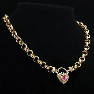 Authentic The Golden Hearth Belcher Chain: 18ct Heavy Yellow Gold Plated 10mm Link with Pink Filigree